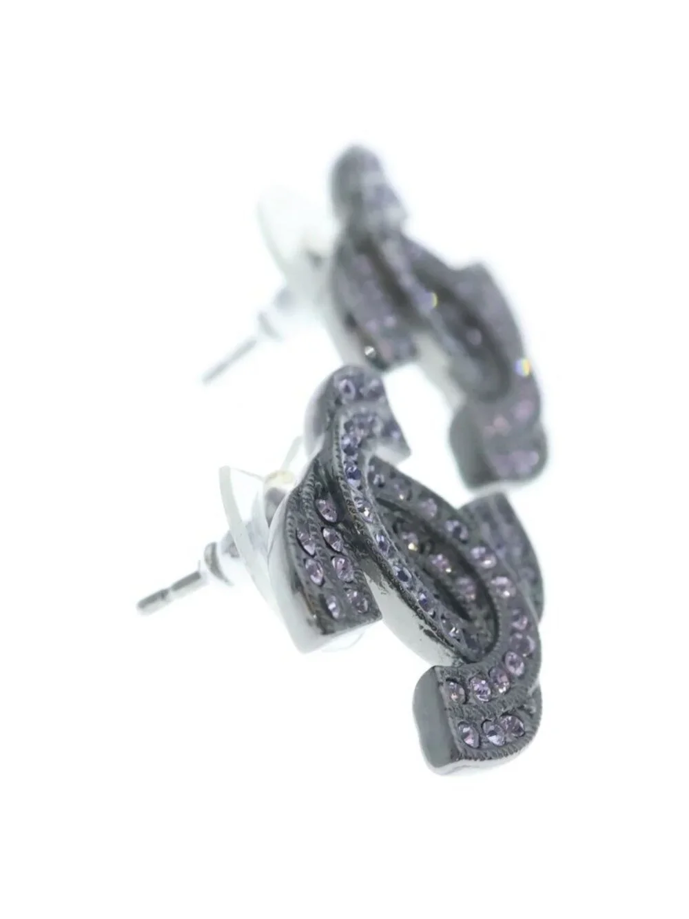 Chanel CC Logo Earrings Purple Silver Rhinestone